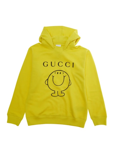 Hanorace Yellow Hooded Sweatshirt with Fixed Hood and Logo on the Front in Cotton Boy