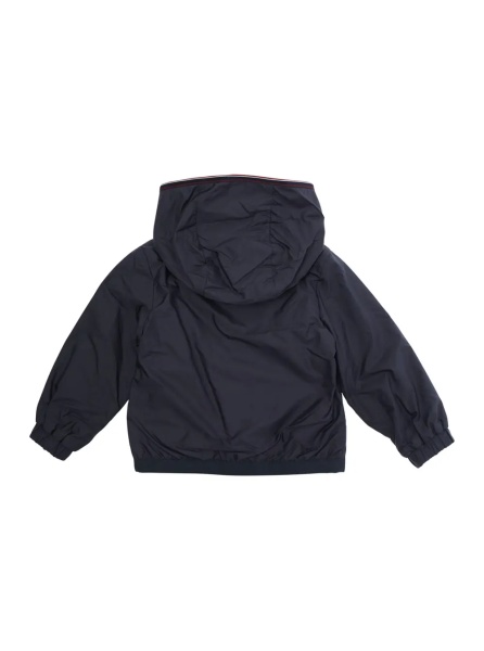 Jacheta 'Anton' Blue Jacket with Hood and Logo Patch on Sleeve in Tech Fabric Baby