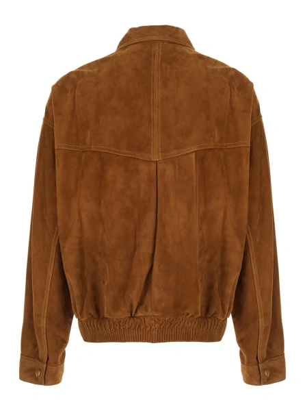 Jacheta Beige Jacket with classic collar and logoed jewel buttons in Suede for Men