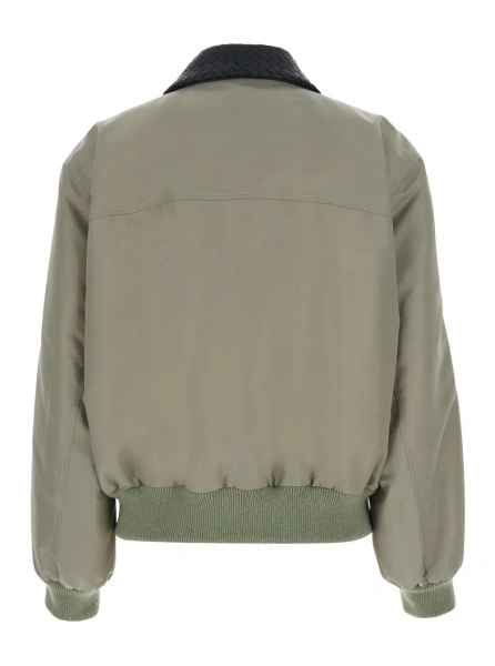Jacheta Beige jacket with classic collar with Intrecciato motif in tech fabric for women