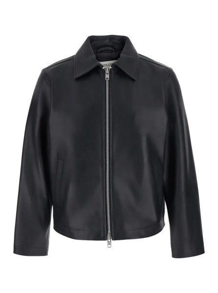 Jacheta Black Jacket with classic collar and zip closure on the front in leather for men
