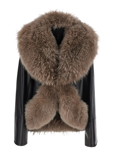 Jacheta Black Jacket with fur design in Leather woman