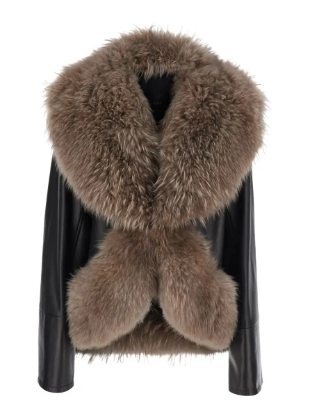 Jacheta Black Jacket with fur design in Leather woman