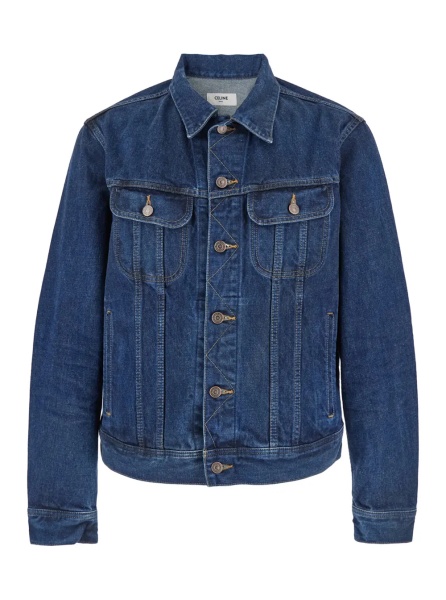 Jacheta Blue cotton jacket with classic collar and maxi Logo lettering on the back for men