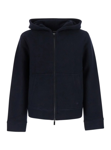 Jacheta Blue Jacket with fixed hood and zip on the front in wool for men