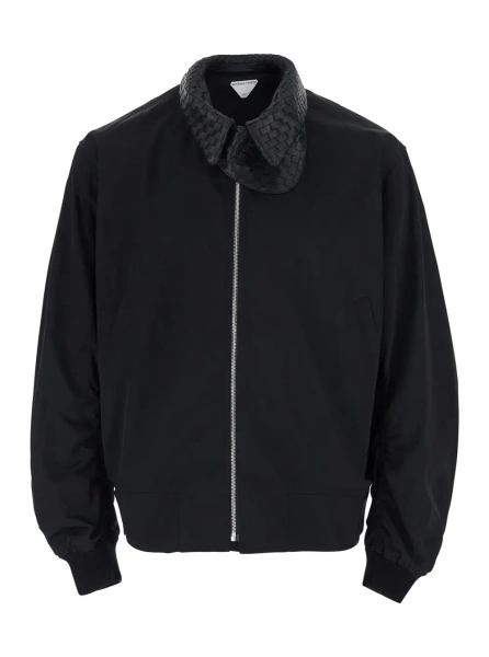 Jacheta Bottega Veneta neagra din material tehnic si piele