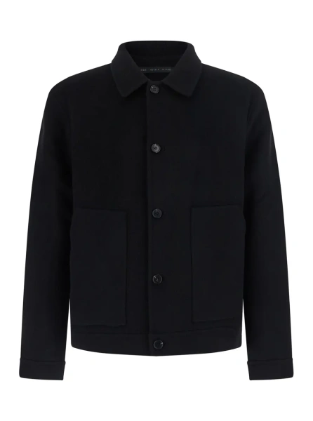 Jacheta DOUBLE WOOL JACKET with high collar and pockets, in wool, black, man