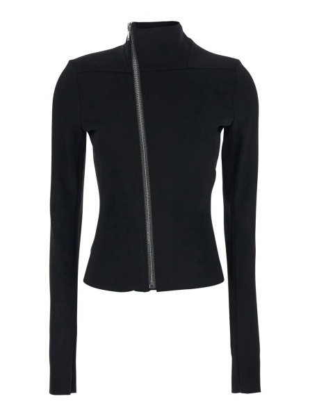Jacheta Gary Jacket with High Collar and Asymmetrical Zip Closure in Black Viscose Blend for Women