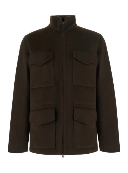 Jacheta Jacket with Front Zip Closure and High Collar in Brown Wool for Women