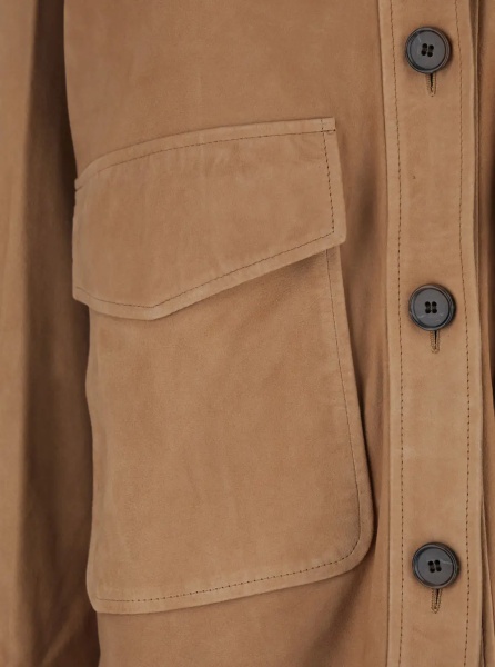 Jacheta 'Kaylee' Brown Jacket with Classic Collar and Applied Pockets on the Front in Suede for Women
