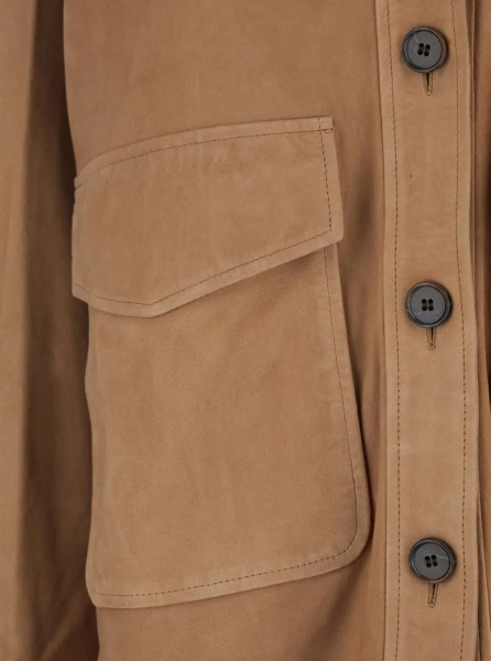 Jacheta 'Kaylee' Brown Jacket with Classic Collar and Applied Pockets on the Front in Suede for Women