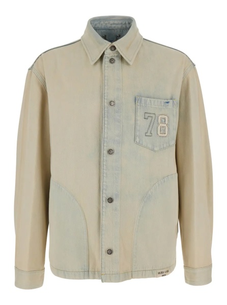 Jacheta Light blue Jacket with classic collar and vintage effect in denim for men
