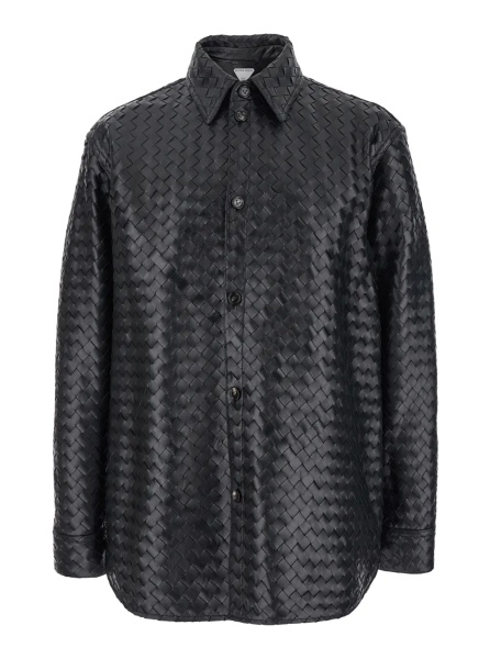 Jacheta Oversized Woven Leather Jacket Black Men