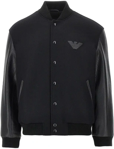 Jacheta Wool bomber jacket with leather sleeves