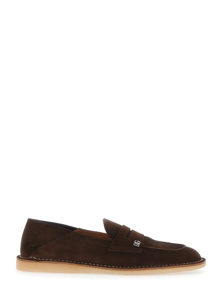 Mocasini Brown Florio Loafers with DG Logo Detail on the Side in Suede for Men