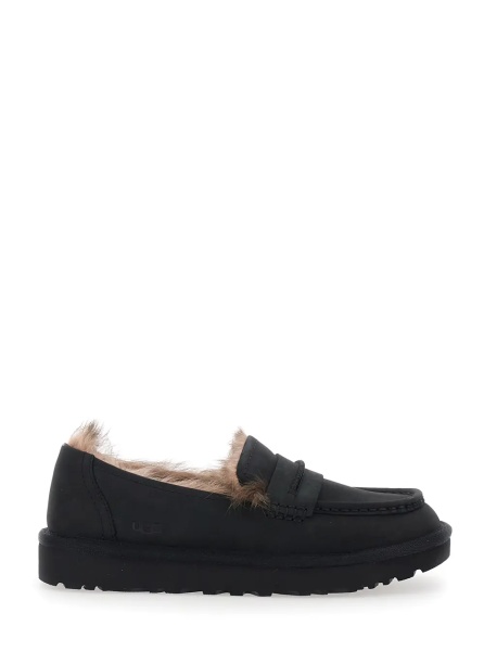 Mocasini 'Ellis' Black Loafers with rounded toe and embossed logo on the side in leather for women