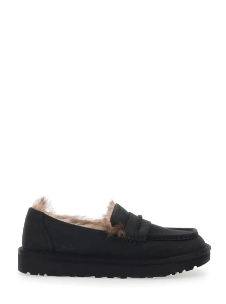 Mocasini 'Ellis' Black Loafers with rounded toe and embossed logo on the side in leather for women