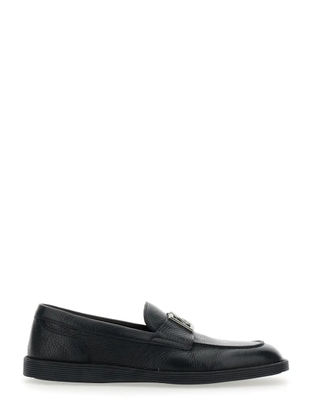 Mocasini 'Florio' Black Loafers with DG Plaque on the Front in Grained Leather Man