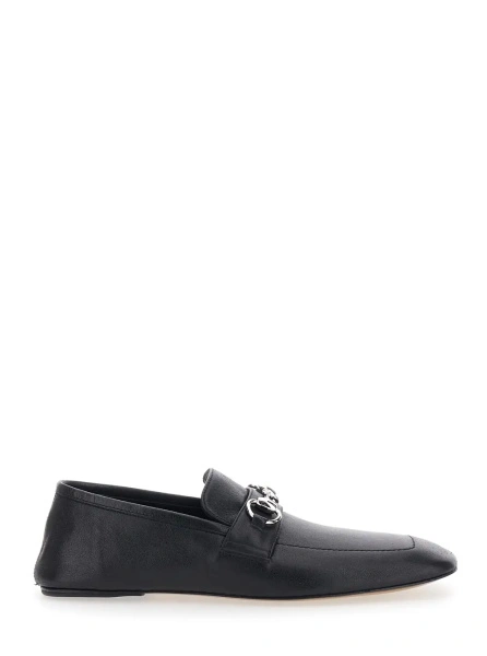 Mocasini 'Ragazzo' Black Loafers with square toe and Horsebit on the front in leather for women