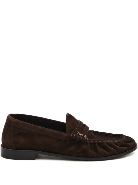Mocasini Saint Laurent maro din alama si piele intoarsa