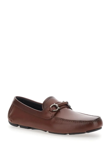 Mocasini 'Sunsay' Brown Loafers with Gancini Plaque on the Front in Leather for Men