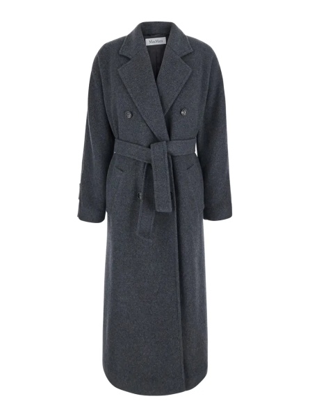 Paltoane 'Cadmio' Gray Double-breasted coat with Notched revers and front belt in cashmere blend for women