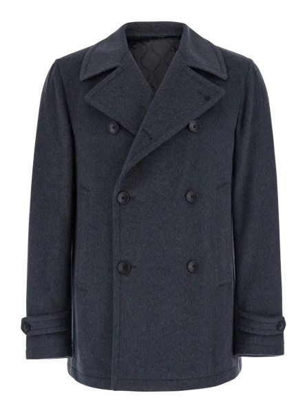 Paltoane Gray Coat with Notched Revers and Button Front Closure in Wool Men