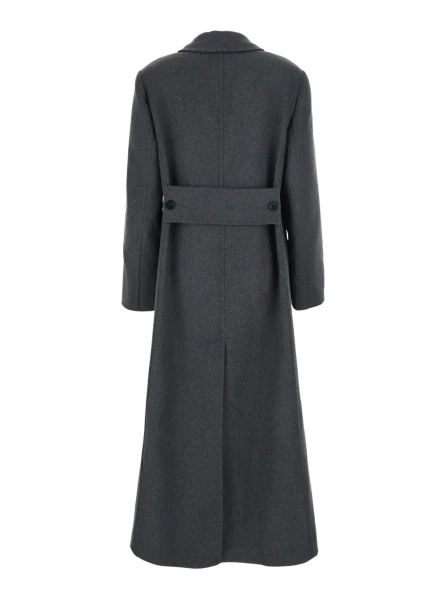 Paltoane Grey Coat with wide notched revers and belt on the back in wool and cashmere for women