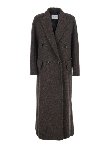 Palton 'Arco' Brown Double-Breasted Coat with Peak Revers and Half Belt in Wool and Cashmere Woman