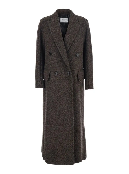 Palton 'Arco' Brown Double-Breasted Coat with Peak Revers and Half Belt in Wool and Cashmere Woman