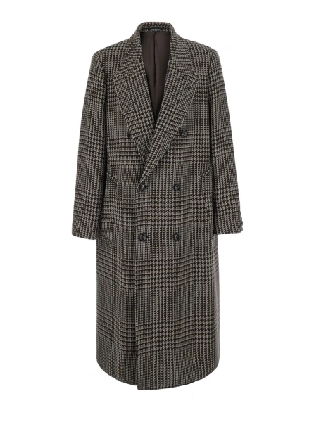 Palton Beige Double-breasted coat with Peak revers and Prince of Wales Motif in wool Blend for men