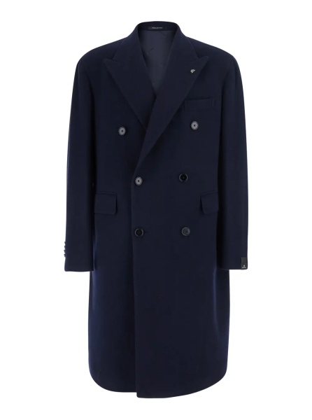 Palton Blue Coat with Notched Revers and Button Front Closure in Wool Men