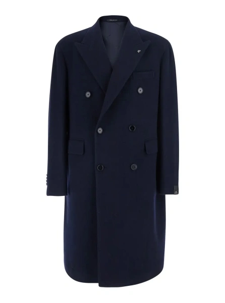 Palton Blue Coat with Notched Revers and Button Front Closure in Wool Men