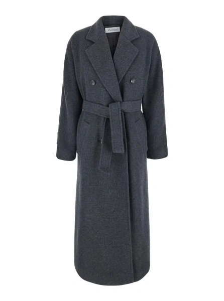 Palton 'Cadmio' Gray Double-breasted coat with Notched revers and front belt in cashmere blend for women