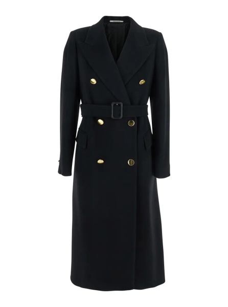 Palton Double-breasted coat with peak revers and gold buttons in black wool blend for women
