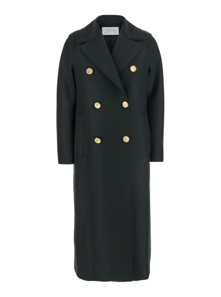 Palton Green Double-Breasted Coat with Wide Notched Revers in Wool Woman