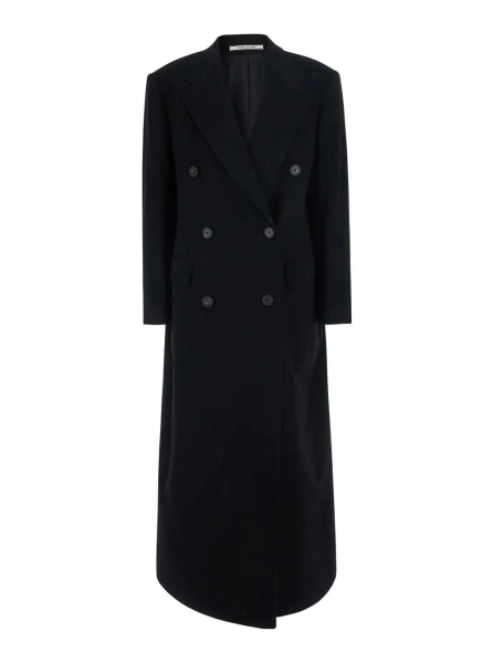 Palton Women's coat with classic collar and button closure in black Tech Fabric