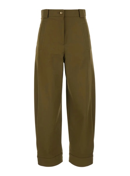 Pantaloni 'Adorni' Green Pants with Button Hem and Patch Pockets in Cotton for Women