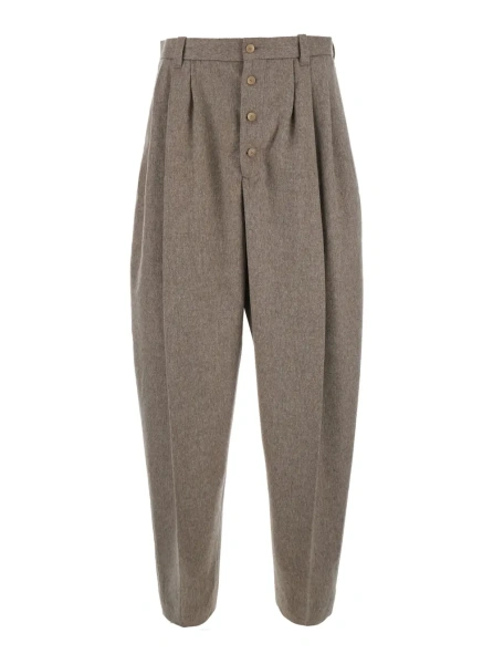 Pantaloni Beige Cotton Pants with Elastic Waist and Side Pockets for Men