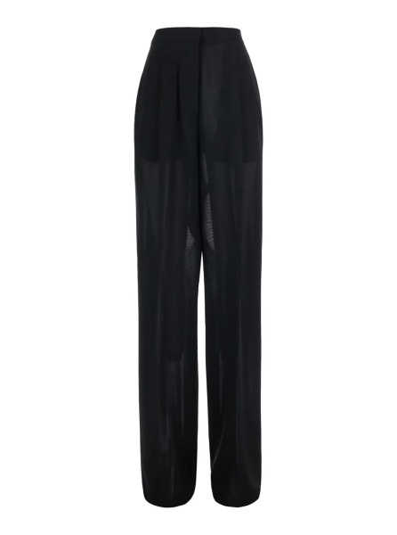 Pantaloni Black High-Waisted Pants with Front Pleats in Wool for Women