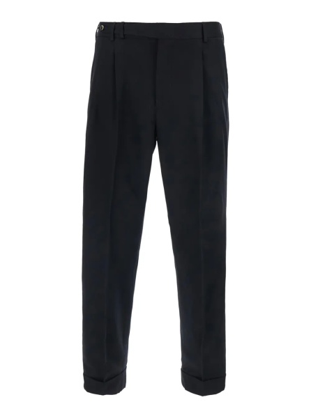 Pantaloni Black Pants with Belt Loops and Front Pleats in Tech Fabric for Men
