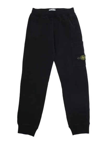 Pantaloni Black Pants with Elastic Waist and Logo Patch on the Side in Cotton Boy