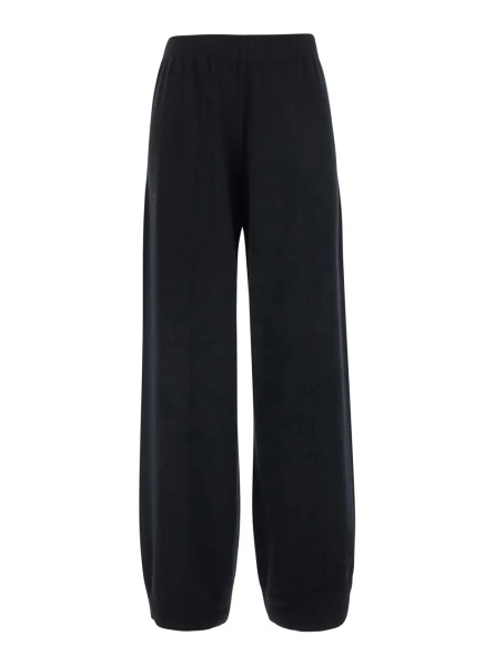 Pantaloni black Pants with elasticated waist and applied rhinestones in wool and silk for women