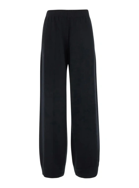 Pantaloni black Pants with elasticated waist and applied rhinestones in wool and silk for women