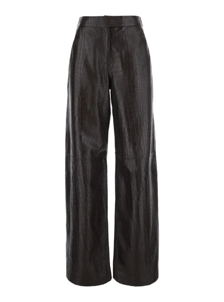 Pantaloni Brown crocodile-embossed pants with wide leg in leather for women