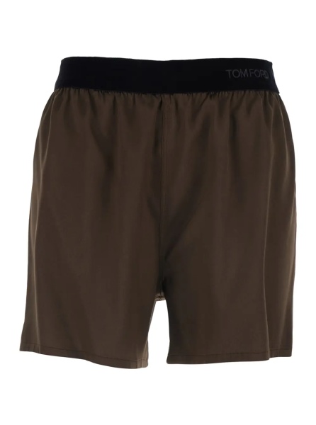 Pantaloni Brown Shorts with Logo Lettering and Elastic Waist In Stretch Silk for Women