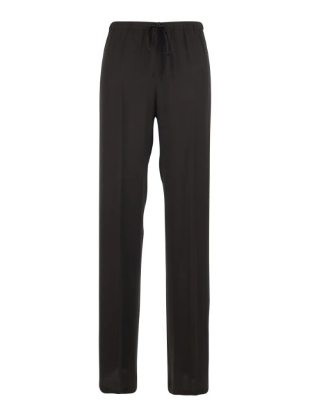 Pantaloni Brown Silk Blend Pants with Elastic Waist and Drawstring for Women