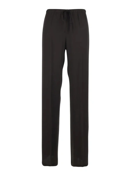 Pantaloni Brown Silk Blend Pants with Elastic Waist and Drawstring for Women