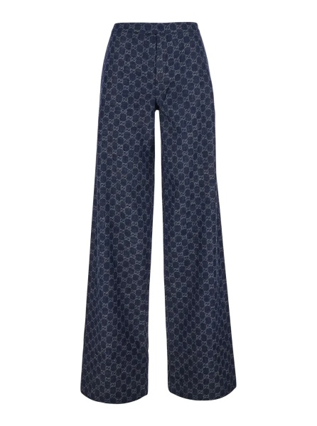 Pantaloni 'CHAMBRAY' blue Pants with all-over GG print in denim for women