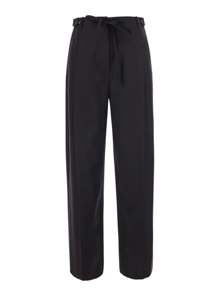 Pantaloni 'Fox' Brown Pants with front drawstring and button closure on the side in blend wool for women